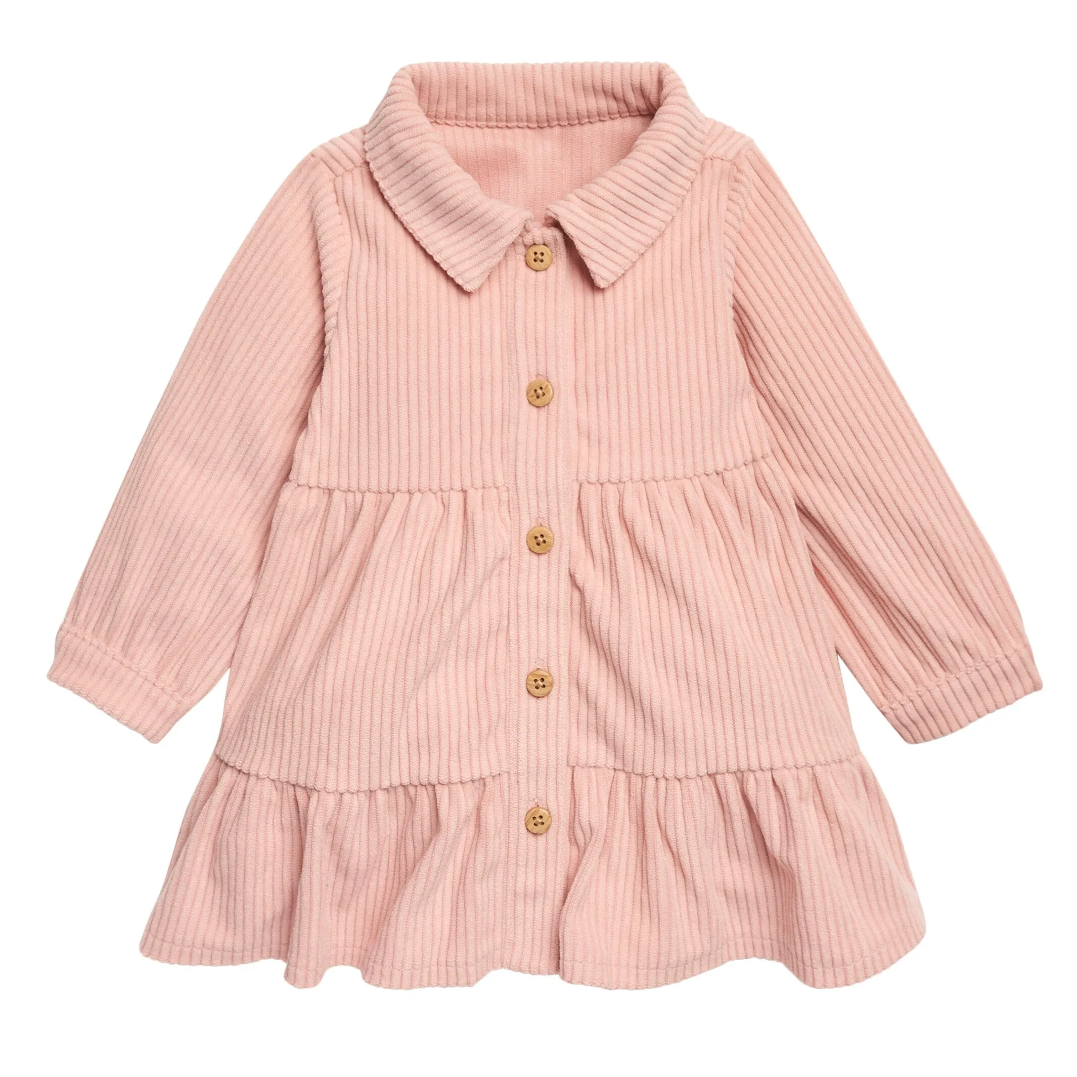 2-Piece Baby Girls Peach Corduroy Dress Set