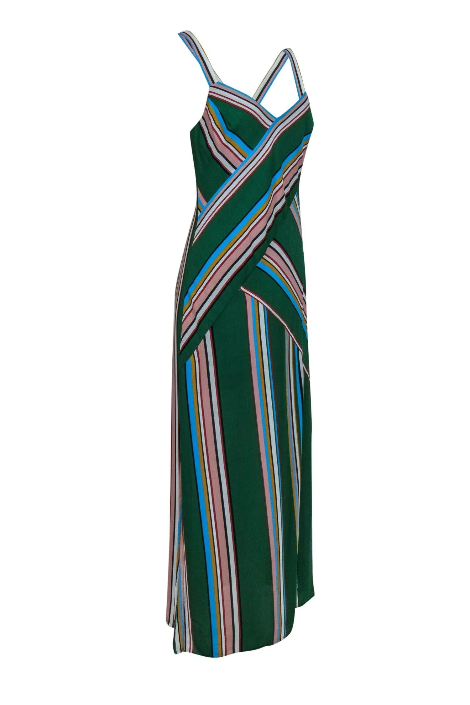 Adrianna Papell - Green & Multicolor Striped Sleeveless Maxi Dress Sz 6