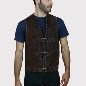 Authentic Dark Brown Suede Men's Leather Vest