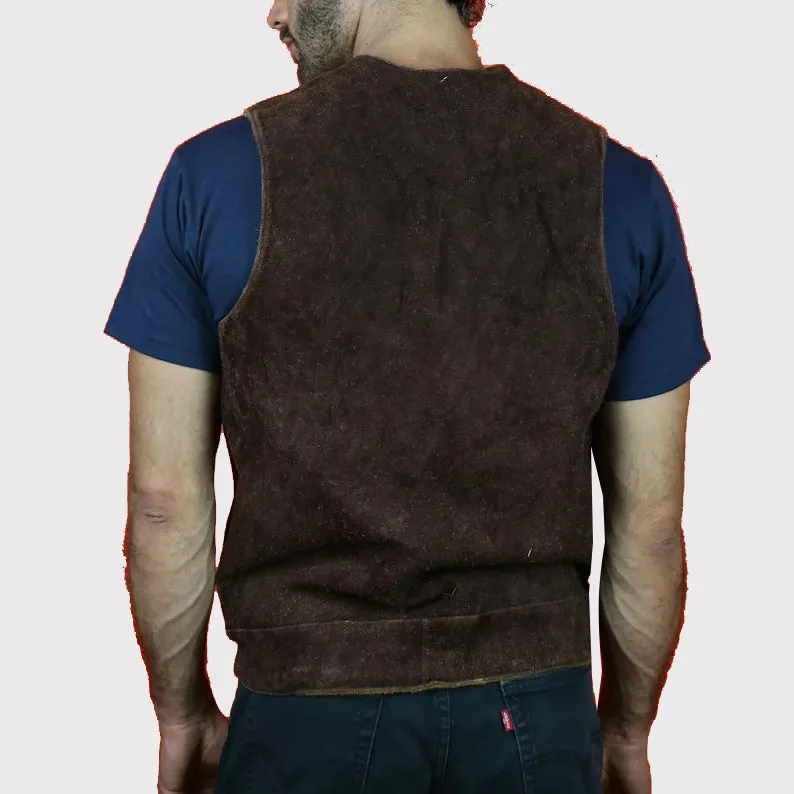 Authentic Dark Brown Suede Men's Leather Vest