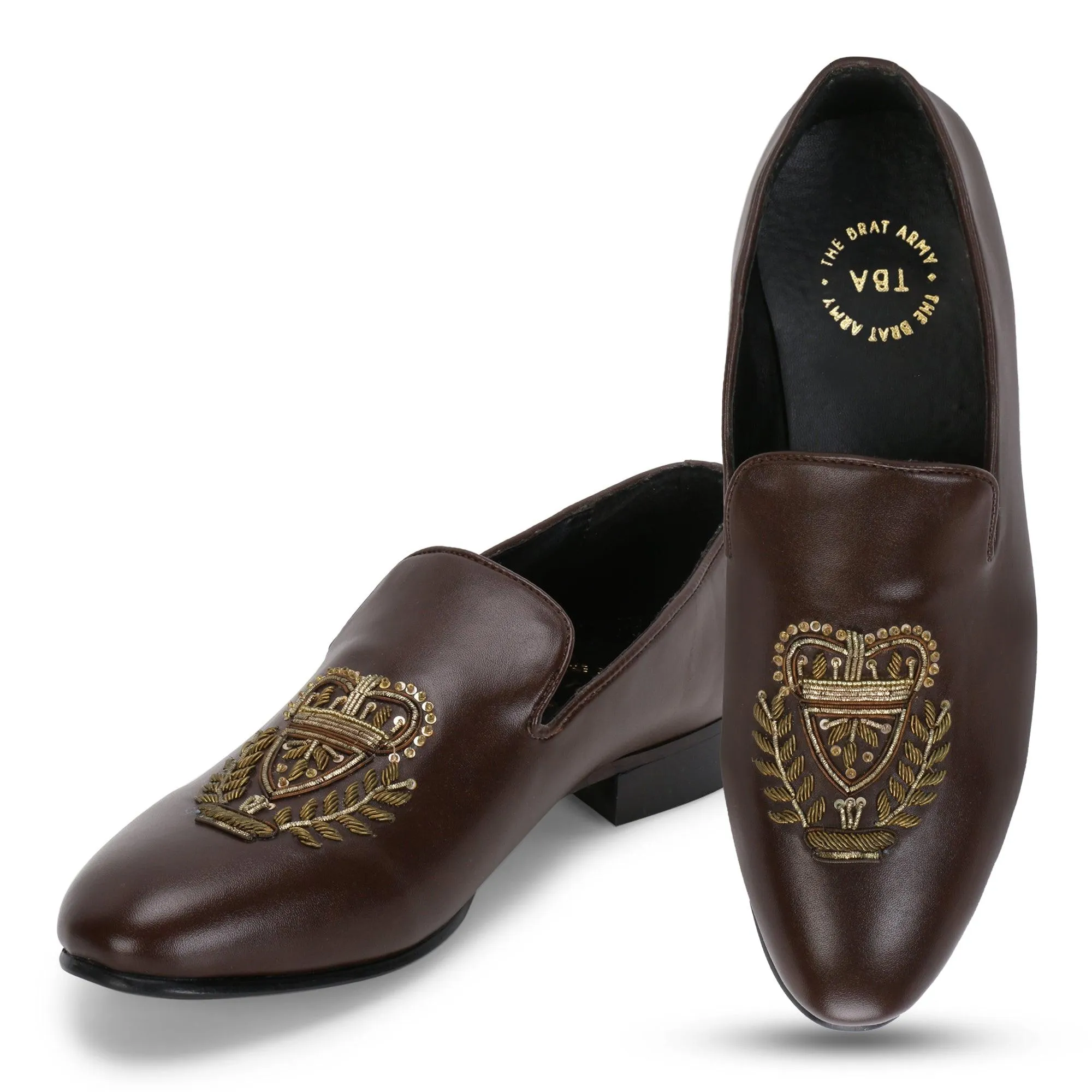 Bern Brown Hand-Embroidered Ethnic Slip-Ons