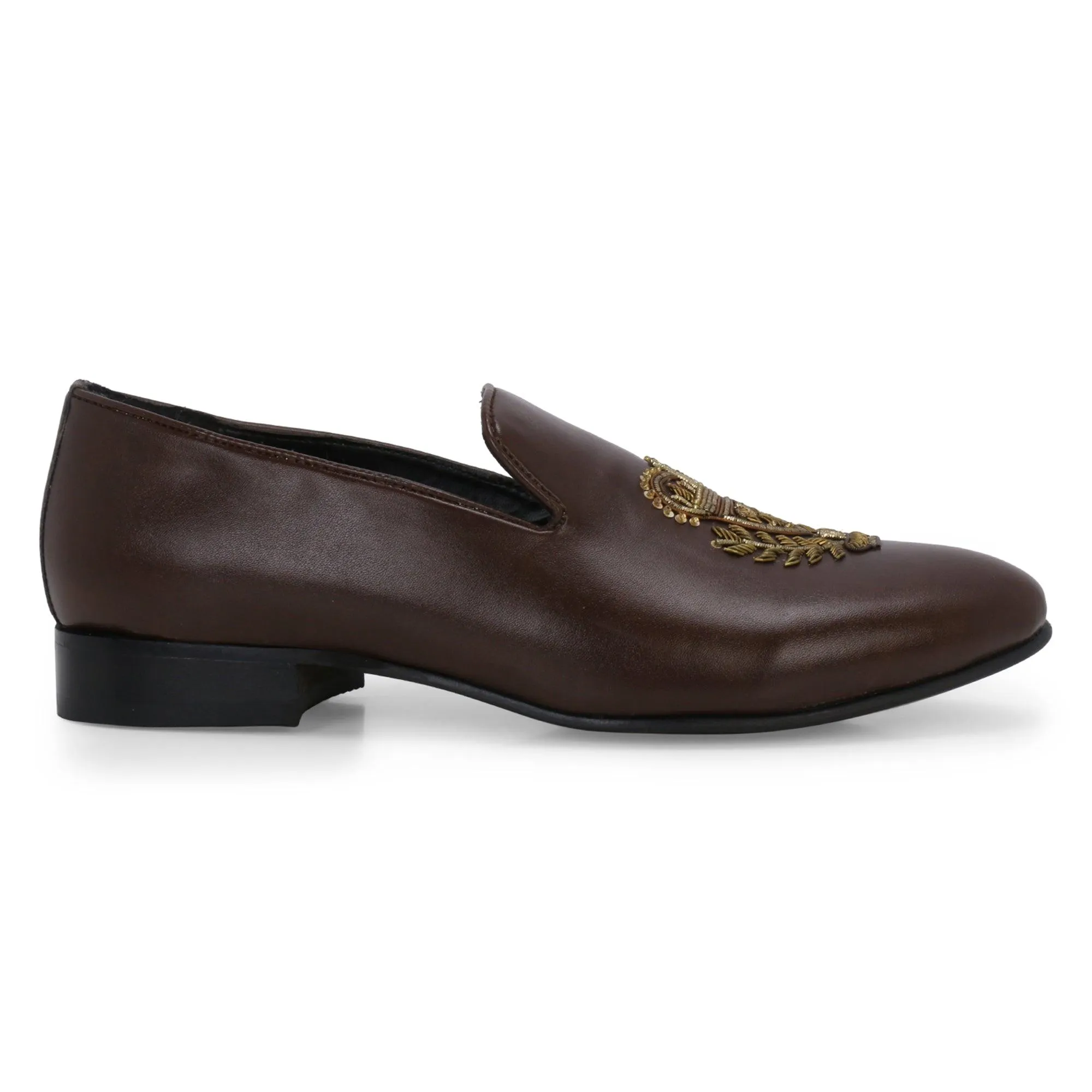 Bern Brown Hand-Embroidered Ethnic Slip-Ons