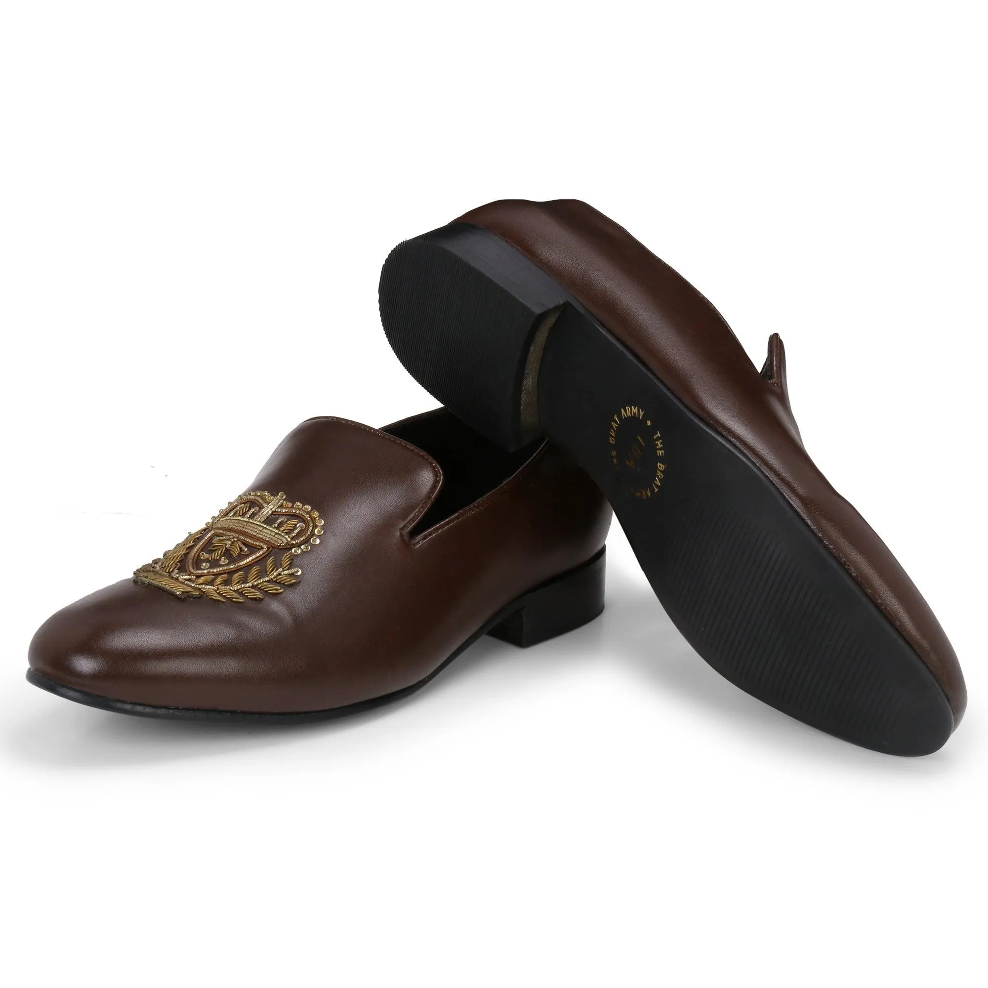 Bern Brown Hand-Embroidered Ethnic Slip-Ons