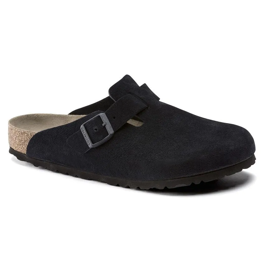 BIRKENSTOCK Women's Boston Soft Footbed Suede Leather (Midnight Blue - Narrow Fit)