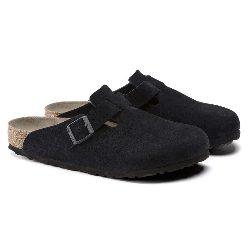 BIRKENSTOCK Women's Boston Soft Footbed Suede Leather (Midnight Blue - Narrow Fit)