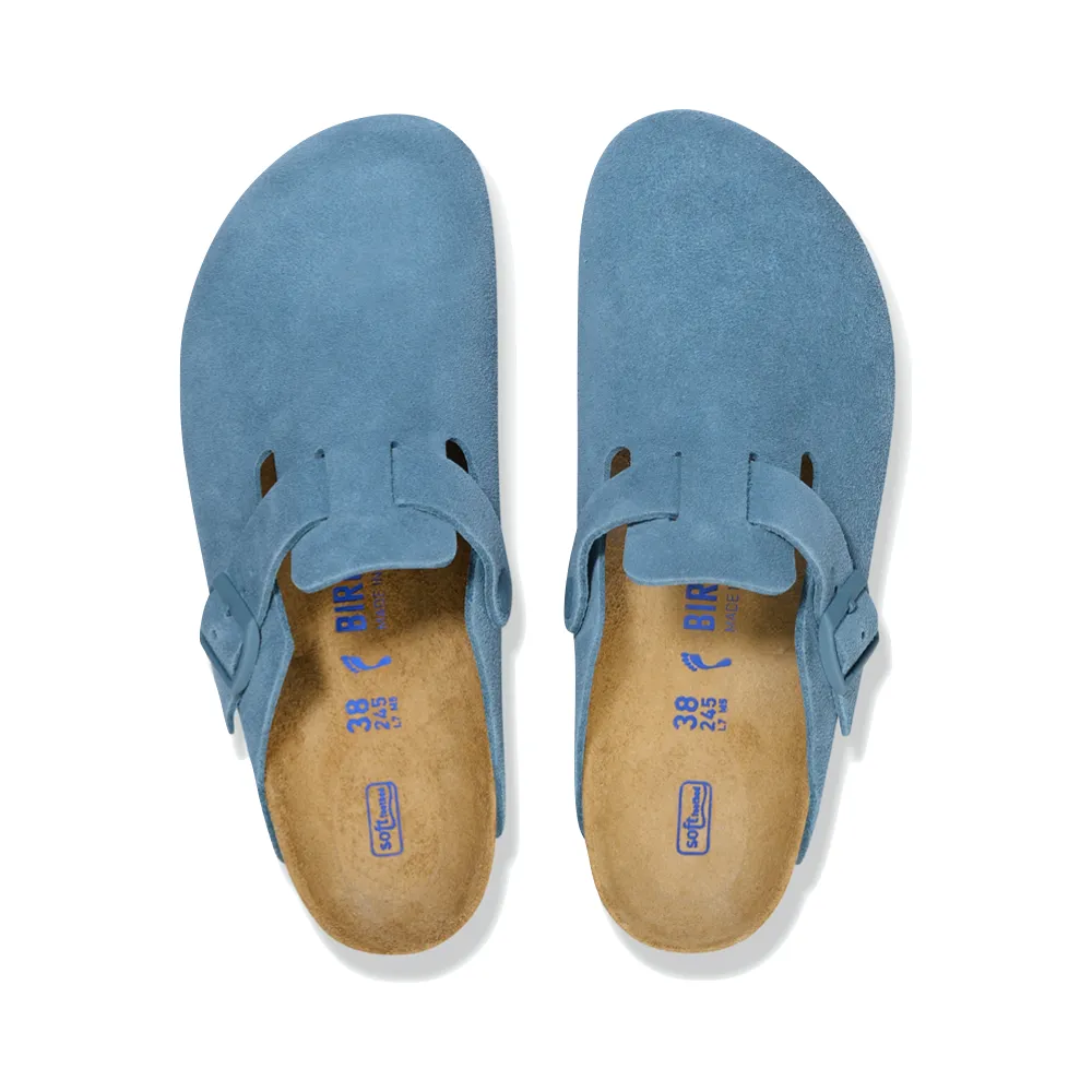 Birkenstock Women's Boston Suede Leather Soft Footbed Clog in Elemental Blue