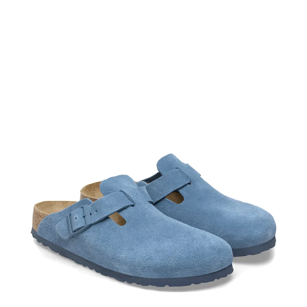 Birkenstock Women's Boston Suede Leather Soft Footbed Clog in Elemental Blue