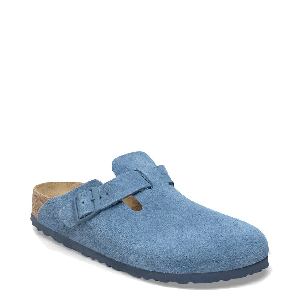 Birkenstock Women's Boston Suede Leather Soft Footbed Clog in Elemental Blue