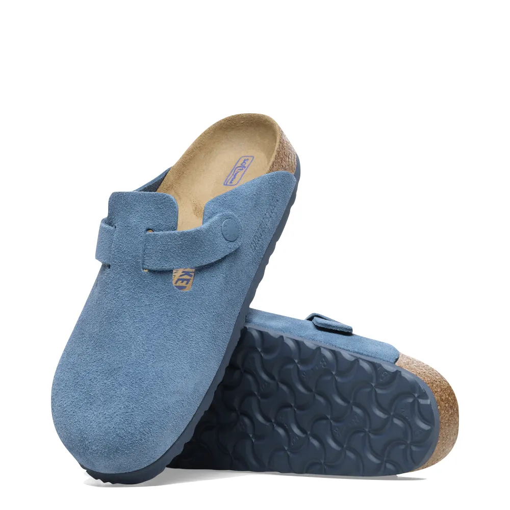 Birkenstock Women's Boston Suede Leather Soft Footbed Clog in Elemental Blue