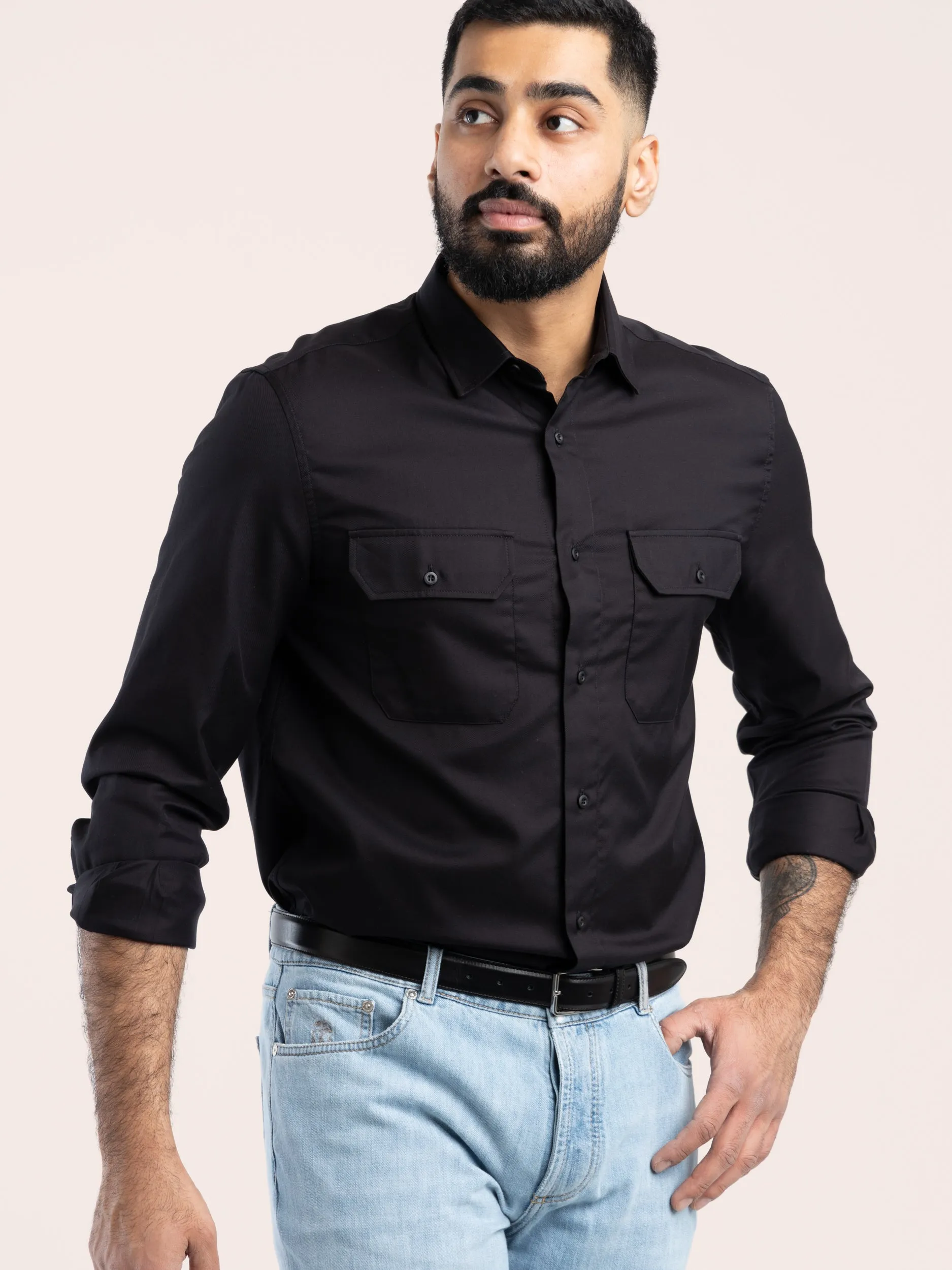 Black Cotton Sport Shirt