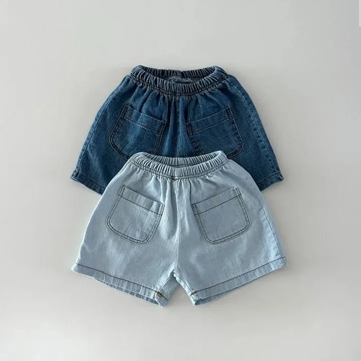 Blue Toddler Boys Denim Shirt and Shorts Set with Elastic Waist