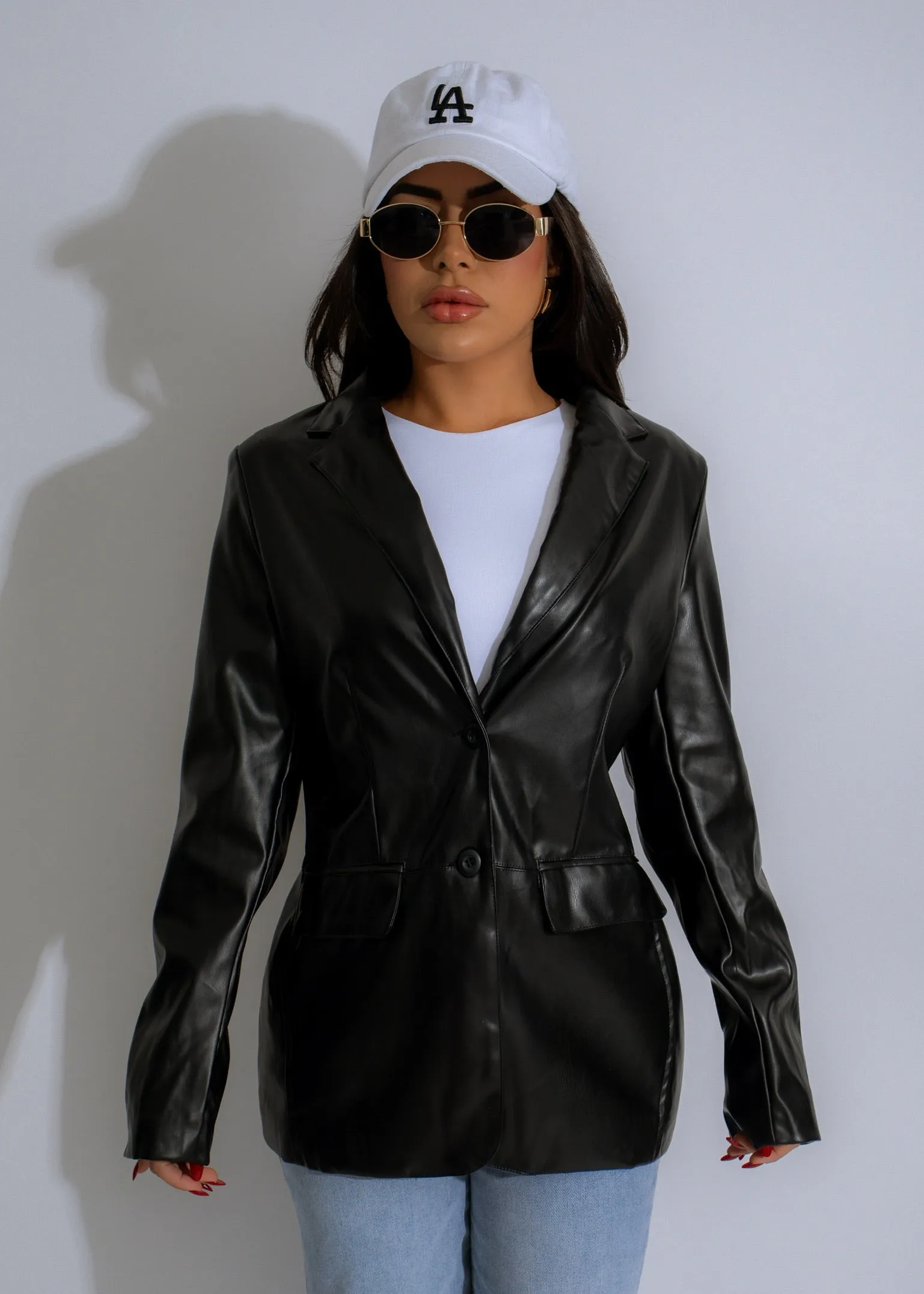 Catching Looks Faux Leather Jacket Black