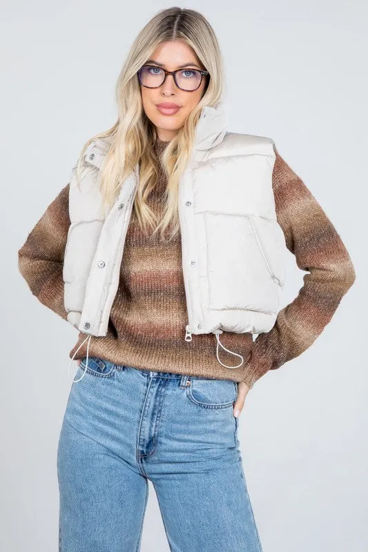 Cropped Puffer Vest With Front Zipper