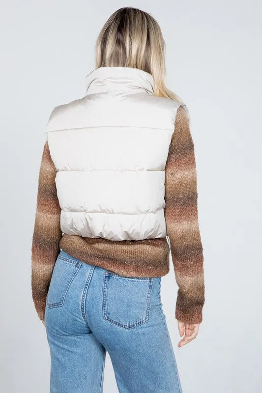 Cropped Puffer Vest With Front Zipper