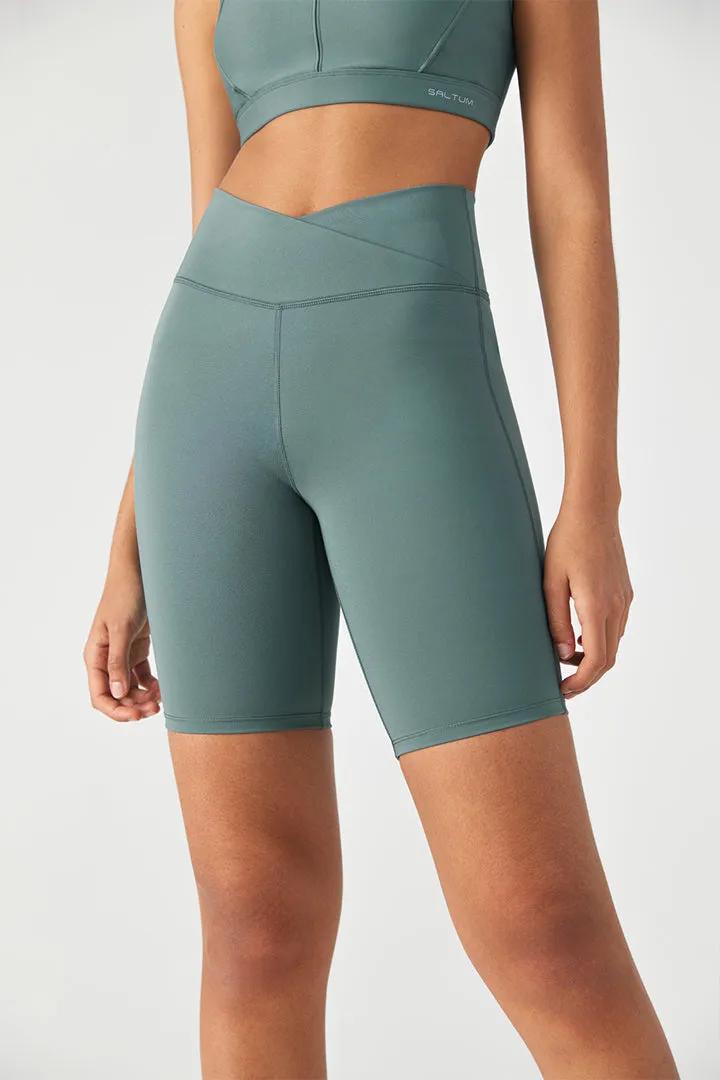 FlexEase™ V-waist Biker Short with Hidden Pocket-Lt Teal