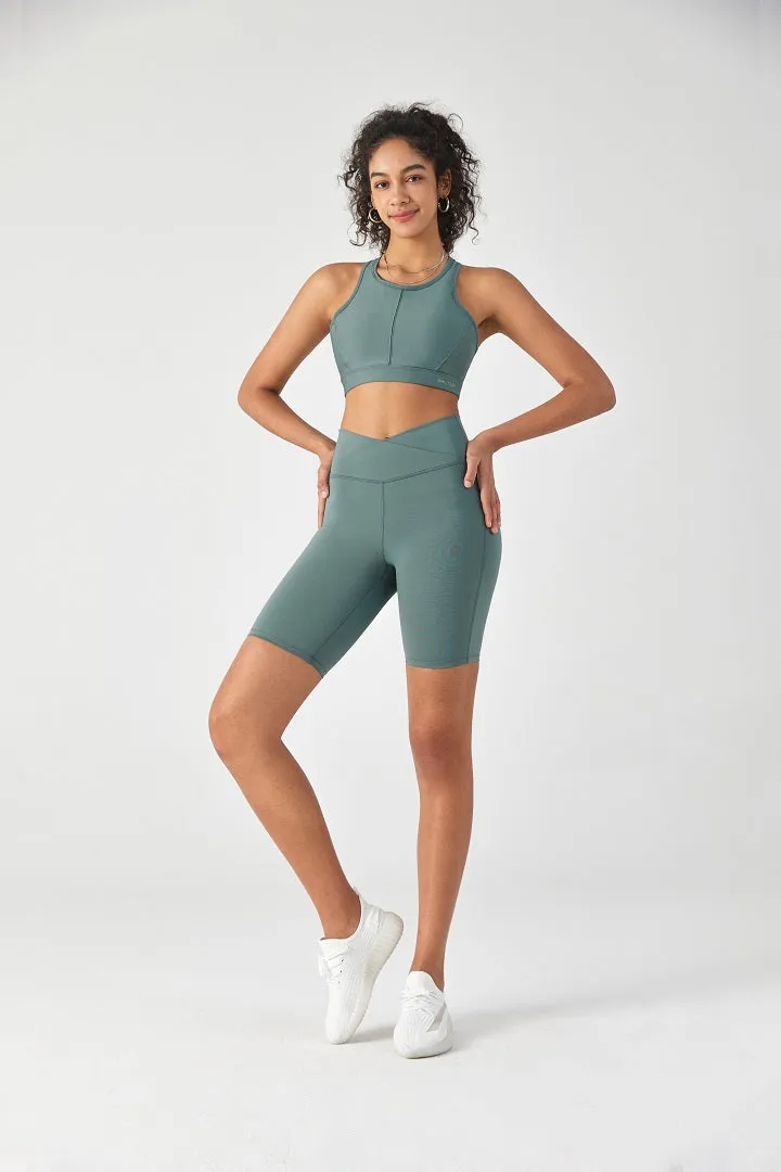 FlexEase™ V-waist Biker Short with Hidden Pocket-Lt Teal