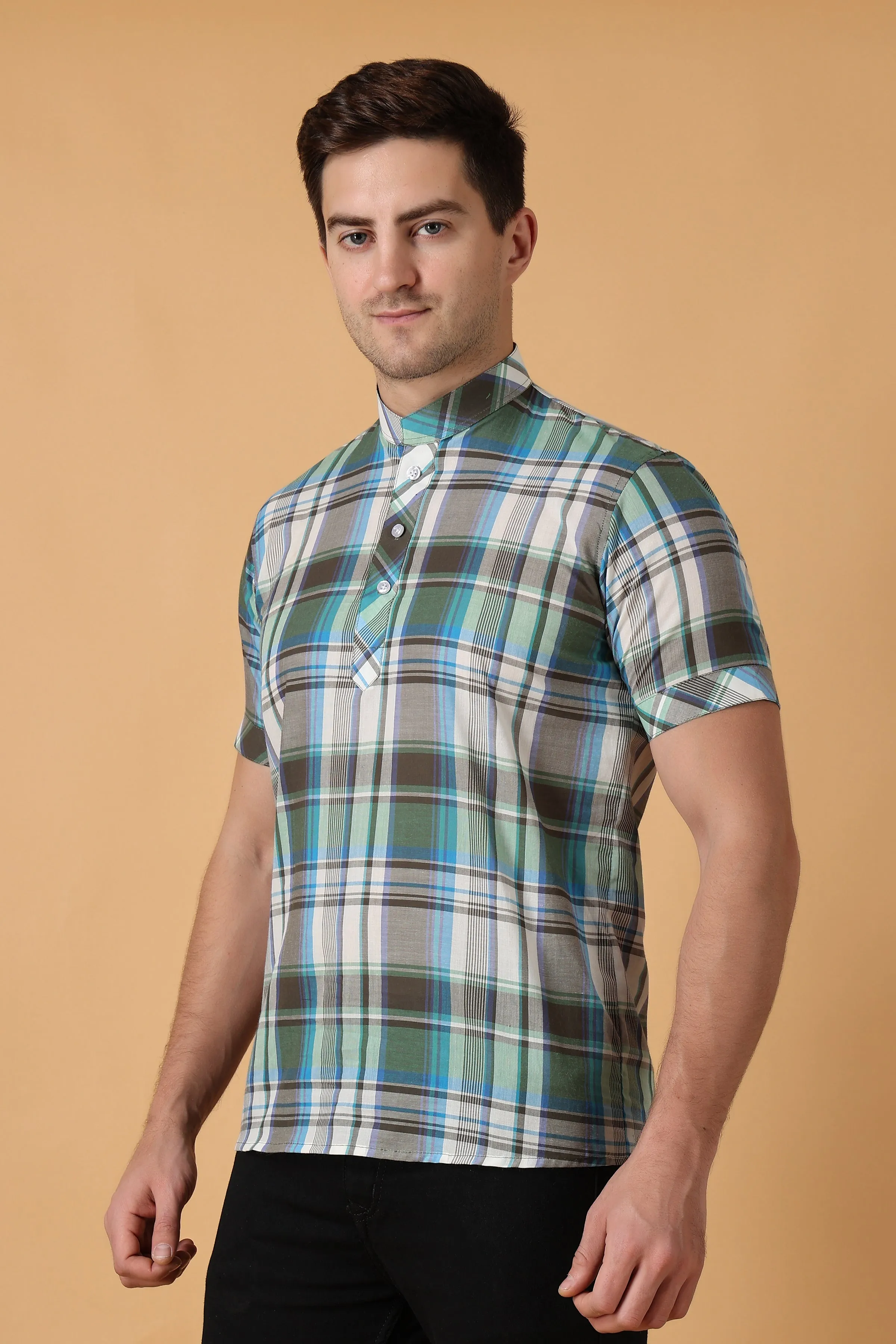 Green Checked Short Kurta