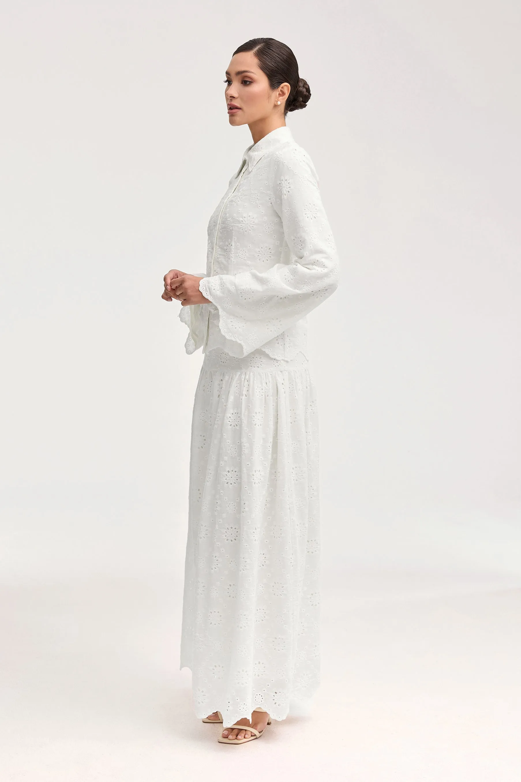 Halima White Eyelet Maxi Skirt