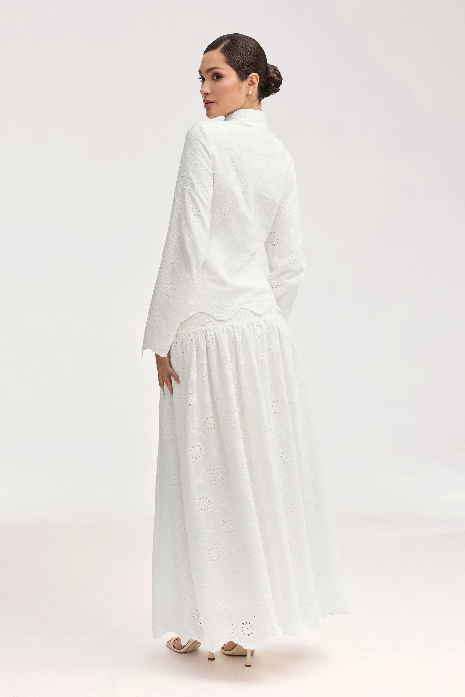 Halima White Eyelet Maxi Skirt