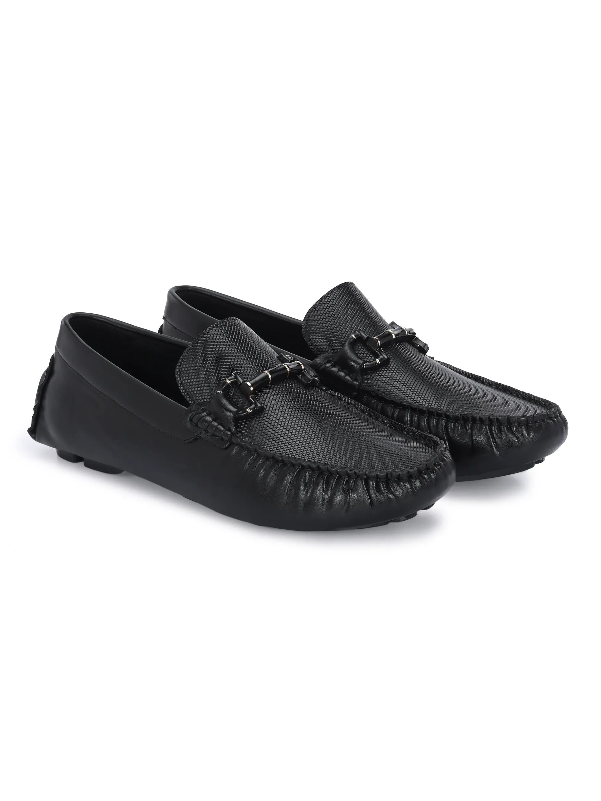 HITZ Men's Black Leather Casual Loafers