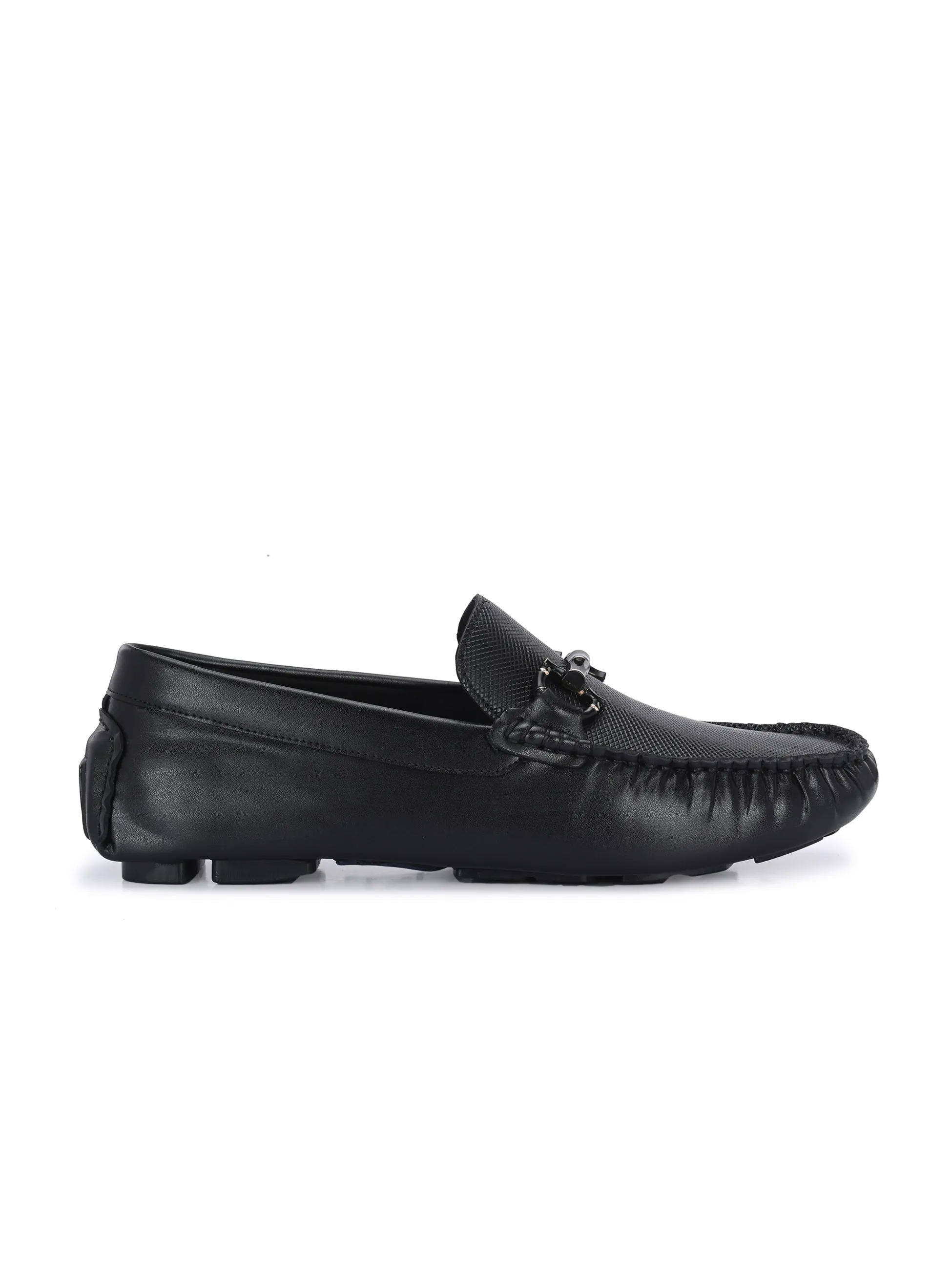 HITZ Men's Black Leather Casual Loafers