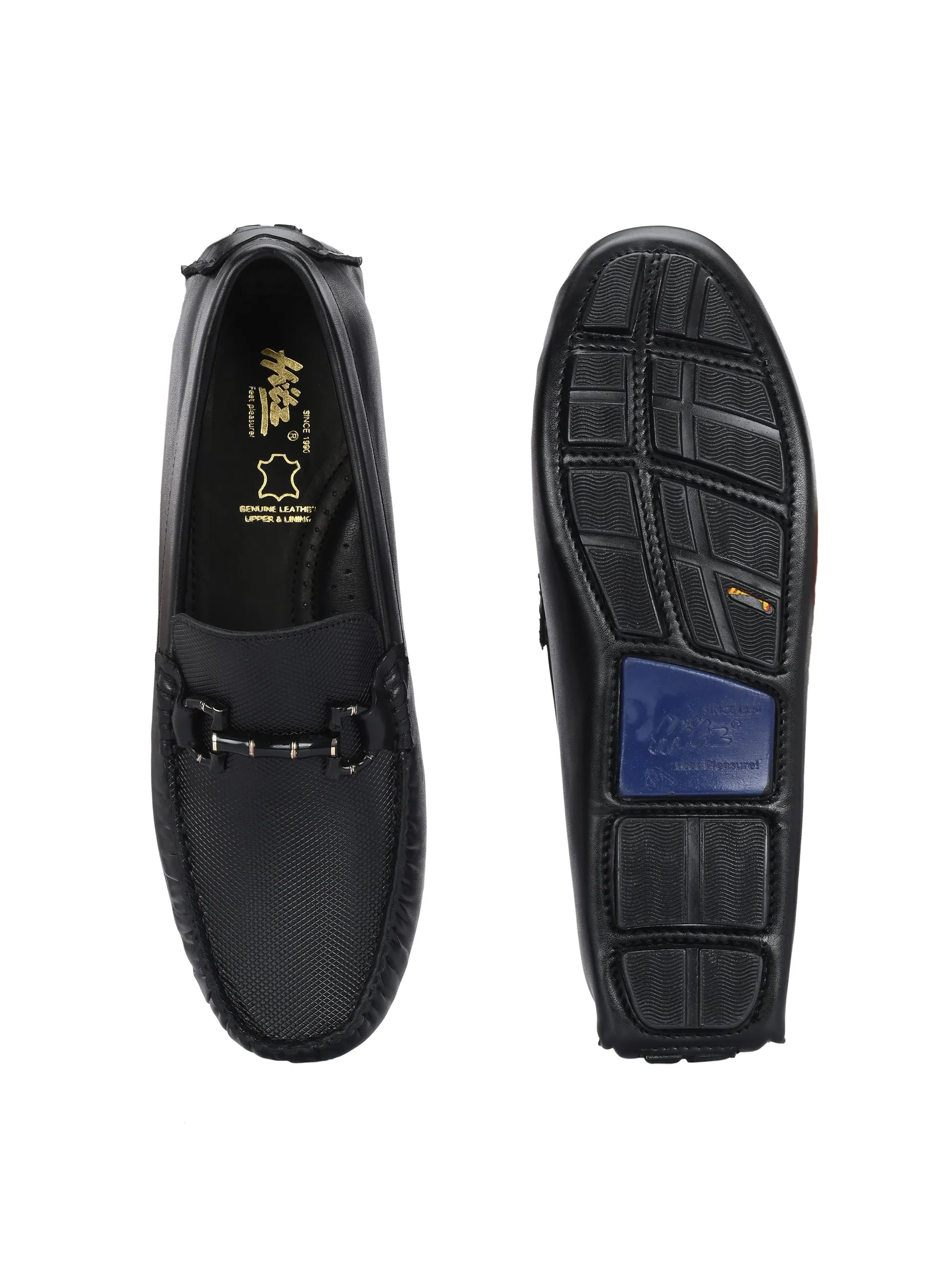 HITZ Men's Black Leather Casual Loafers