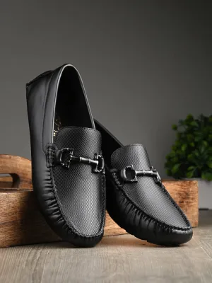 HITZ Men's Black Leather Casual Loafers