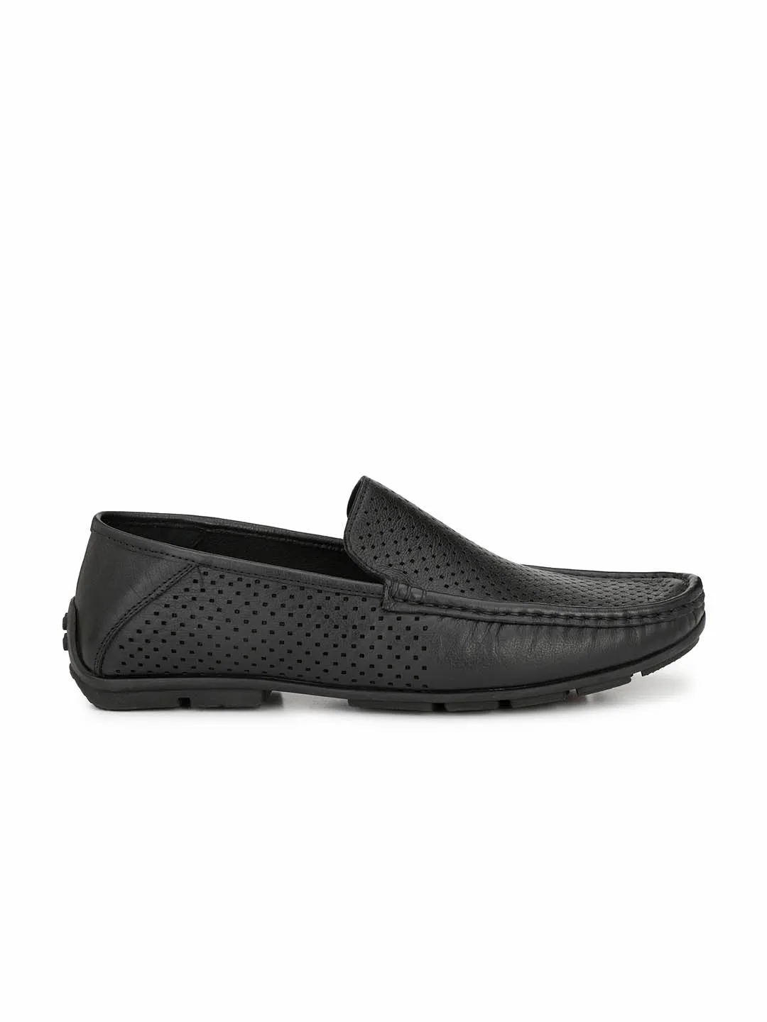 Hitz Men's Black Leather Moccasins Loafer Shoes