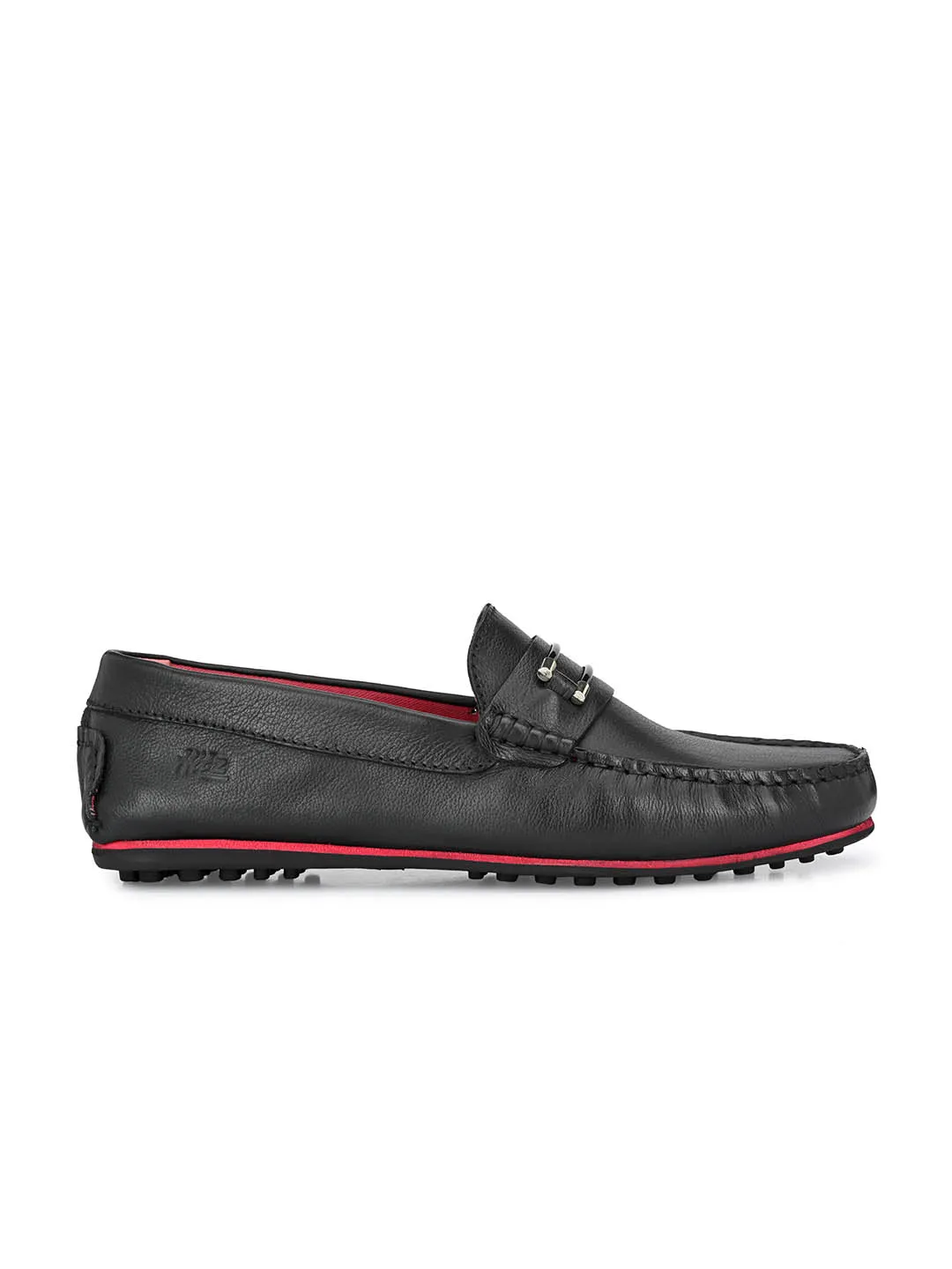 Hitz Men's Black Leather Slip-On Loafers Shoes