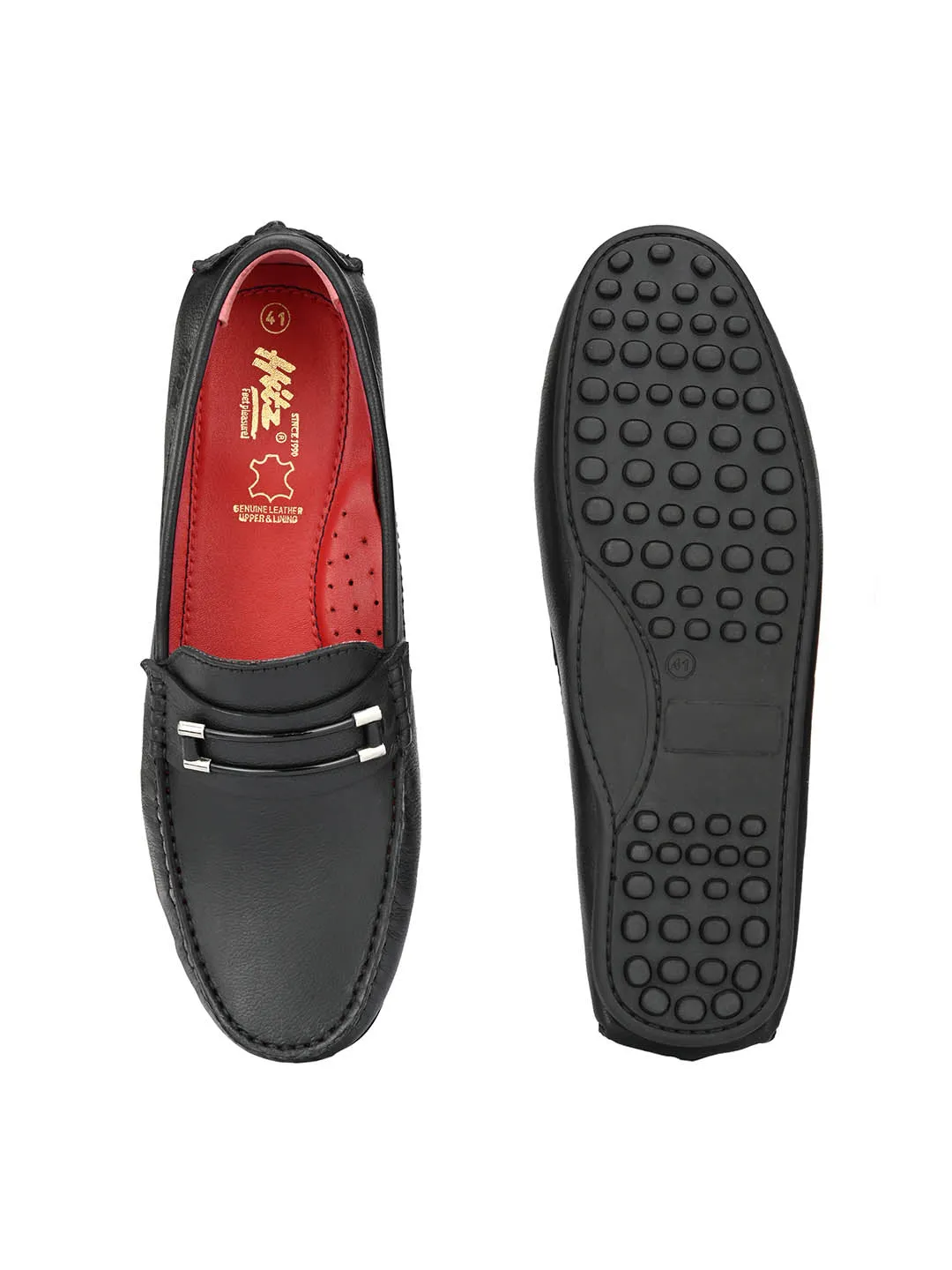 Hitz Men's Black Leather Slip-On Loafers Shoes