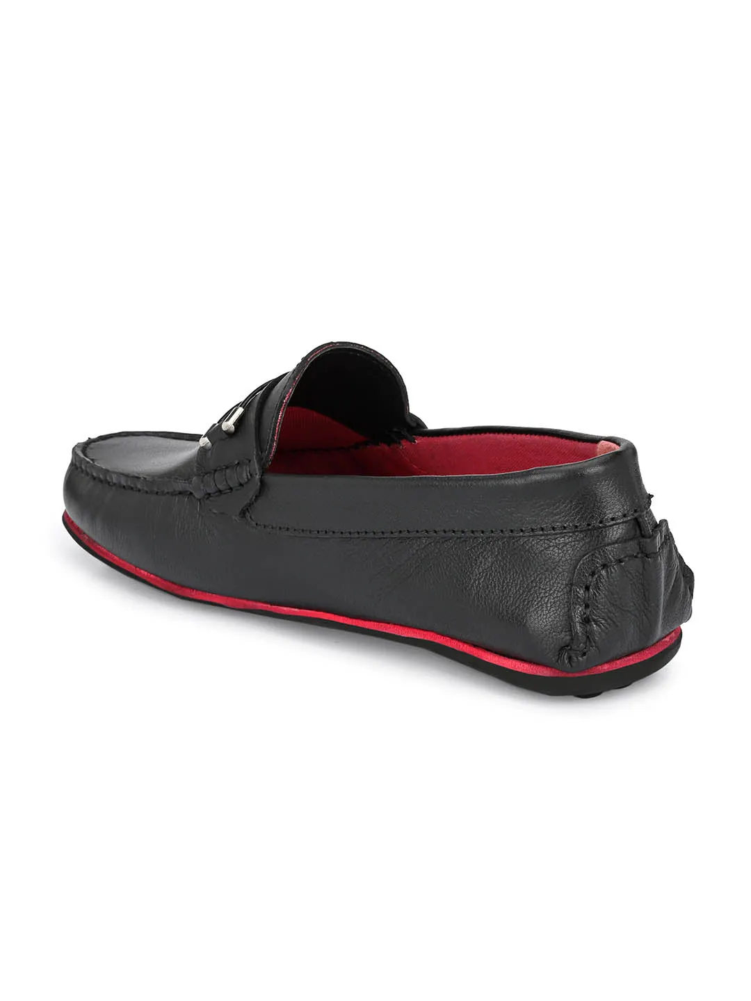 Hitz Men's Black Leather Slip-On Loafers Shoes