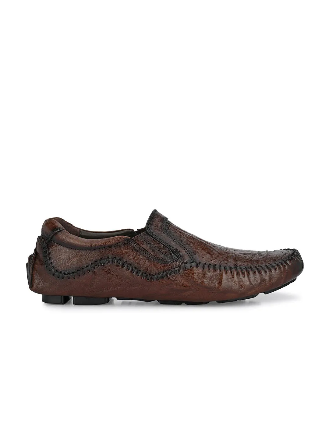 Hitz Men's Brown Leather Slip On Loafer Shoes