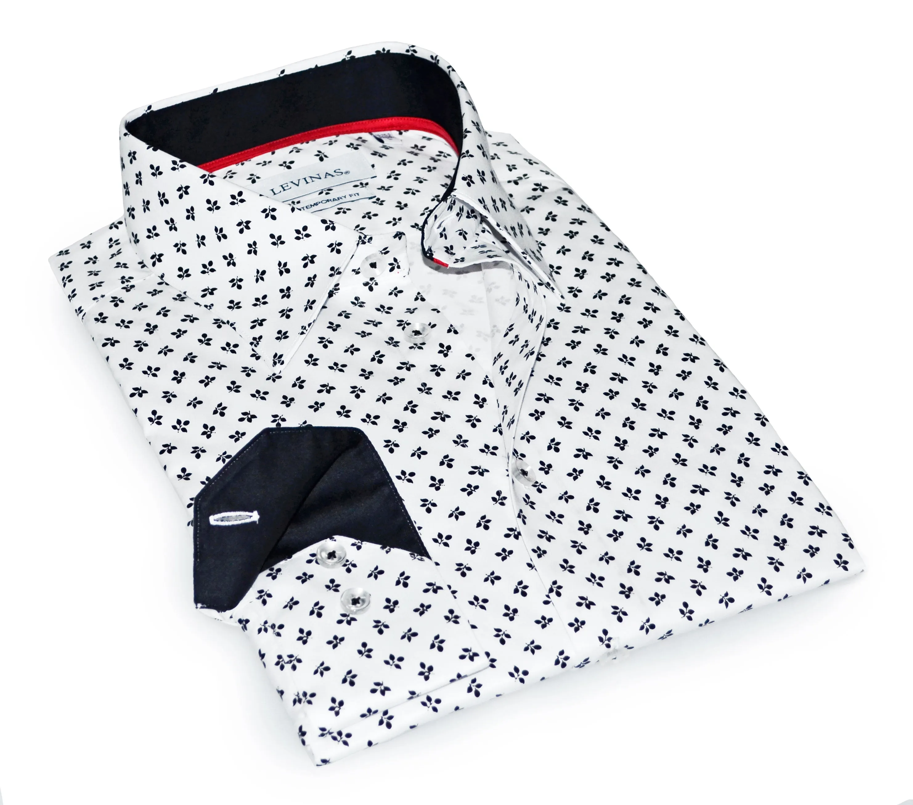 Jerry S  Button-Up Shirt With Contrast Details // White Black // Contemporary Fit (Regular)