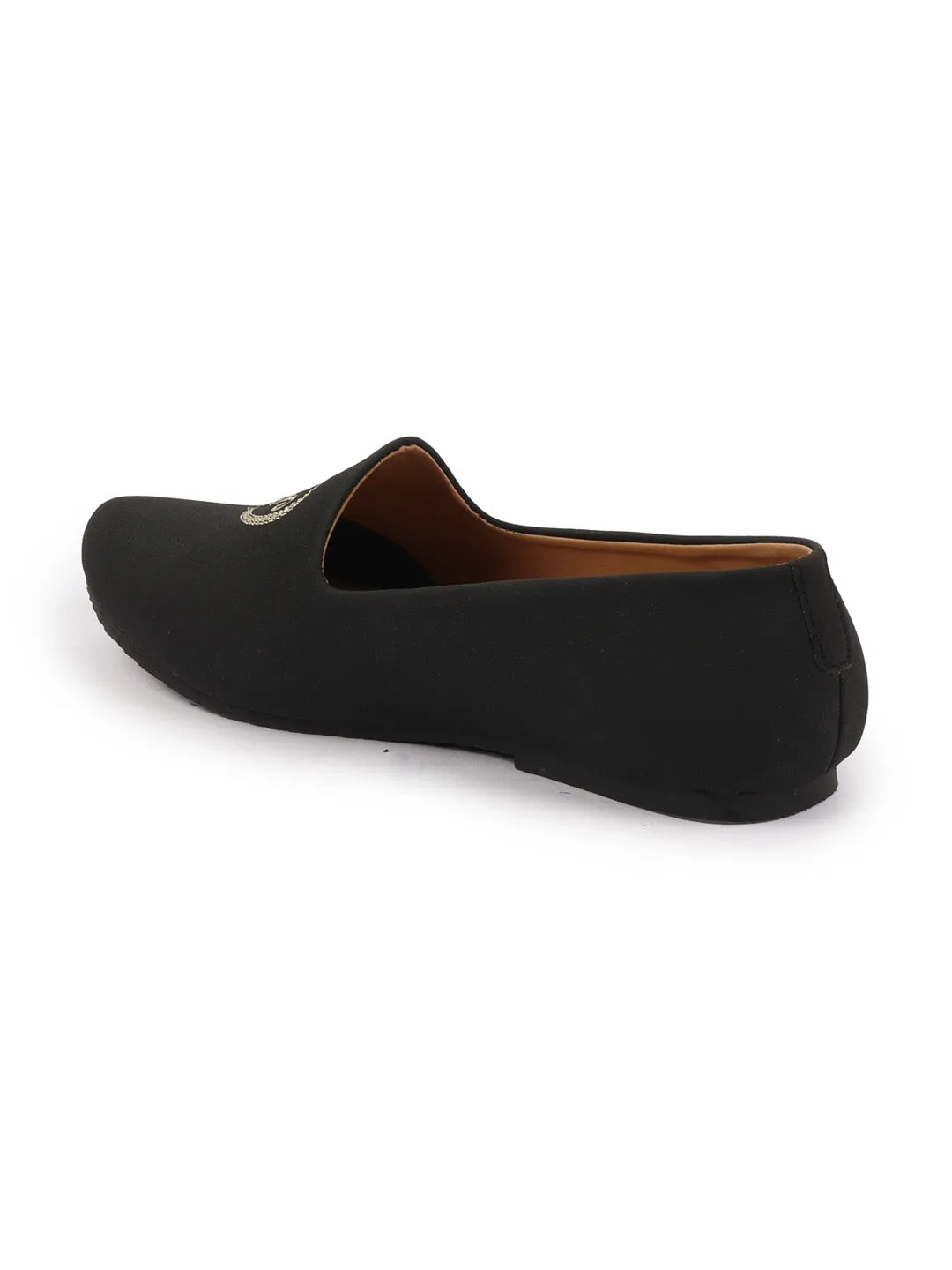 Mens Black Velvet Juttis & Mojaris with Traditional Embroidery - Slip-On Ethnic Footwear for Parties, Weddings, and Festivals