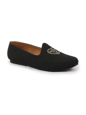 Mens Black Velvet Juttis & Mojaris with Traditional Embroidery - Slip-On Ethnic Footwear for Parties, Weddings, and Festivals