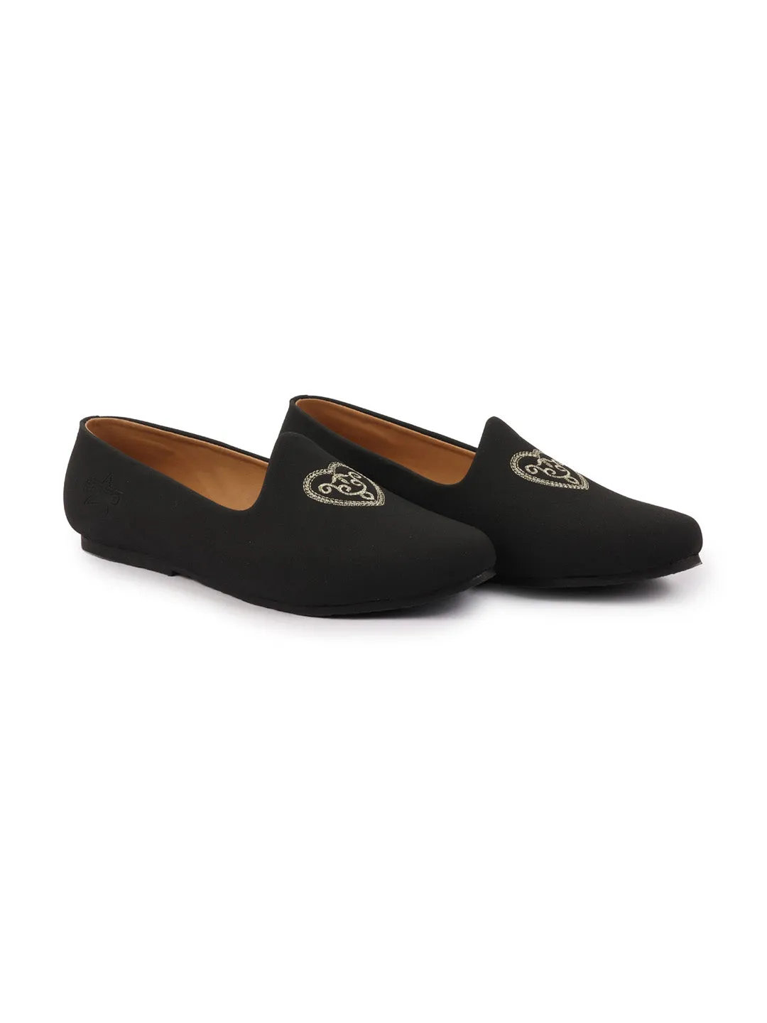 Mens Black Velvet Juttis & Mojaris with Traditional Embroidery - Slip-On Ethnic Footwear for Parties, Weddings, and Festivals