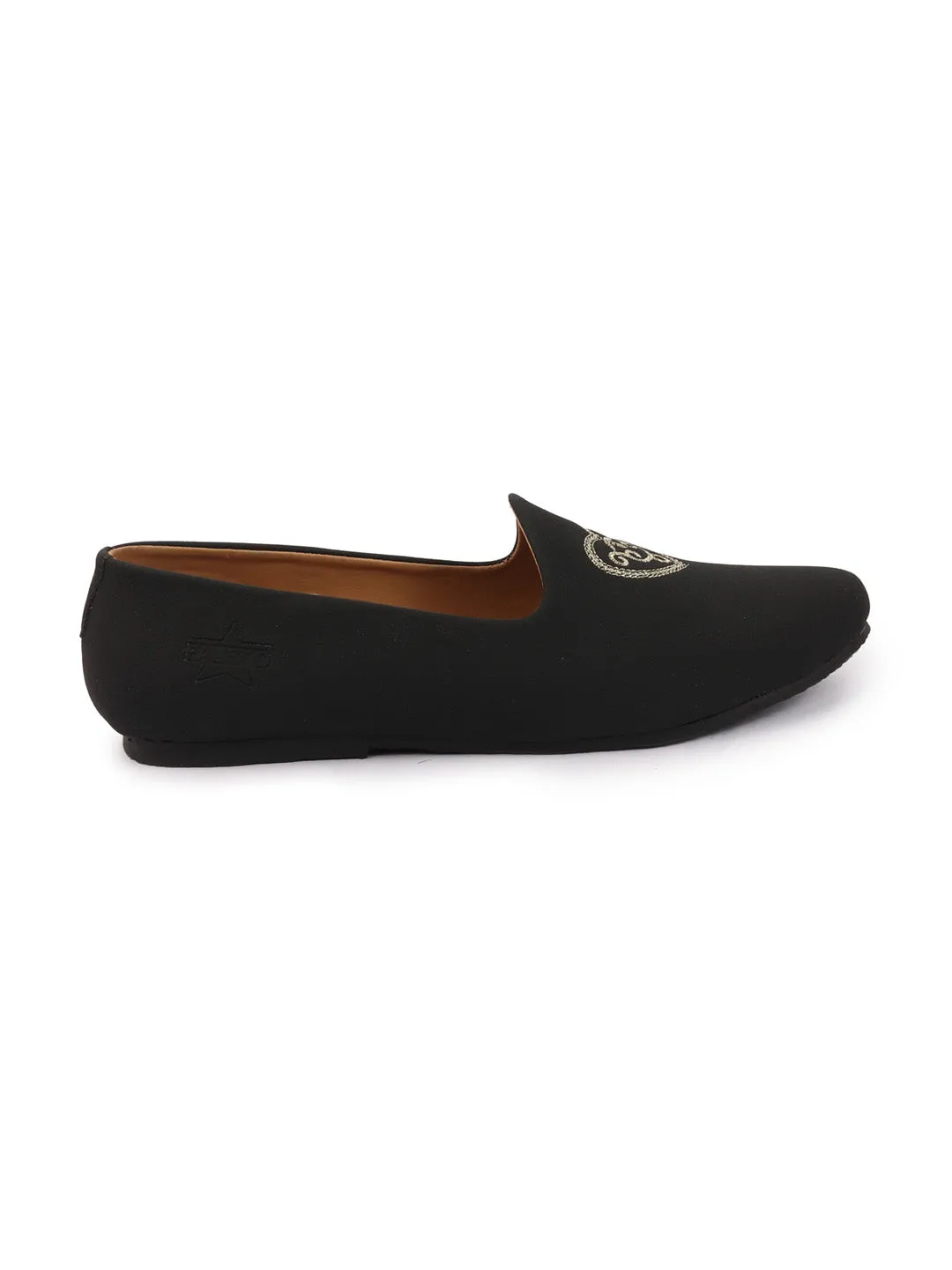 Mens Black Velvet Juttis & Mojaris with Traditional Embroidery - Slip-On Ethnic Footwear for Parties, Weddings, and Festivals