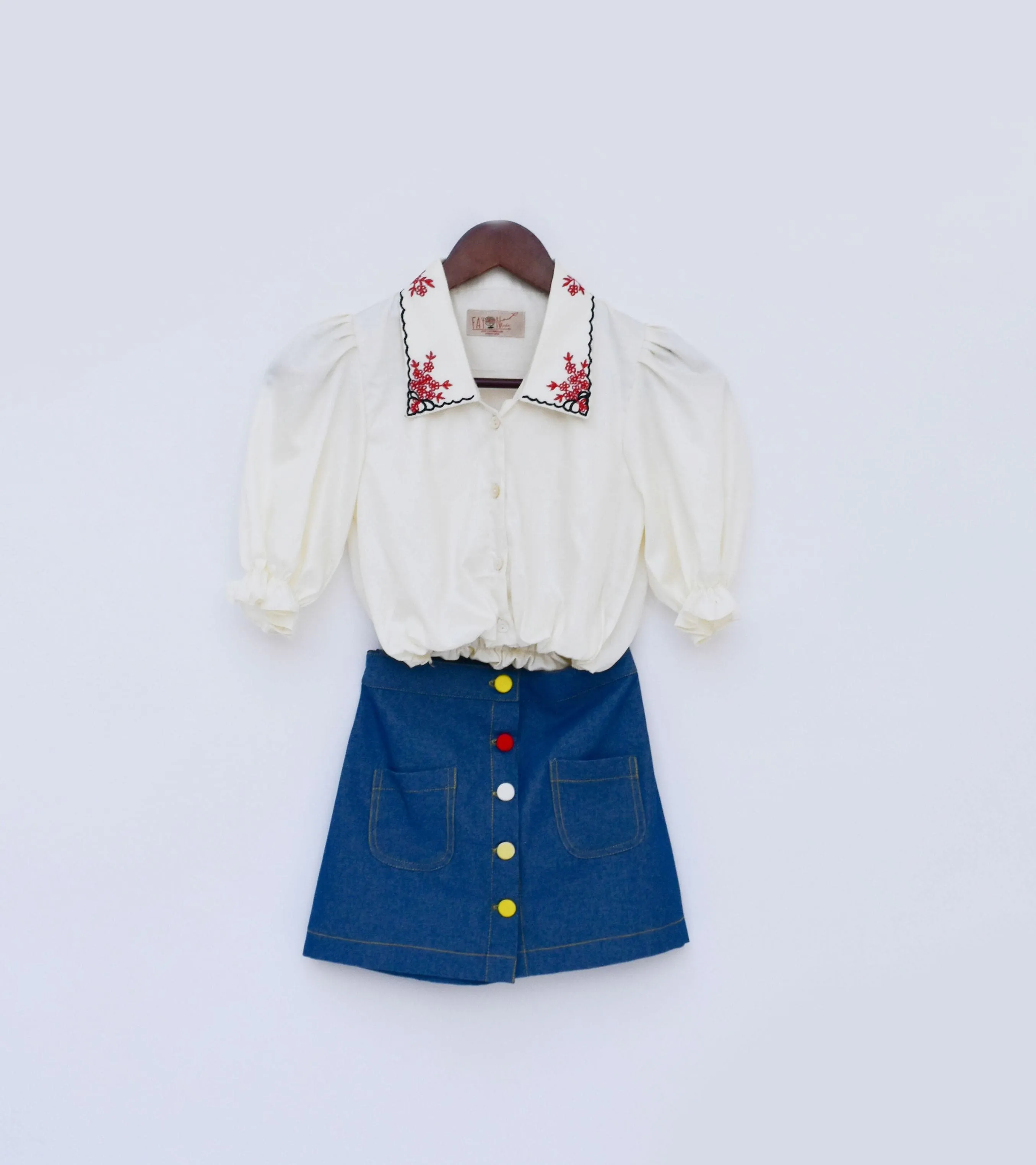 Pre Order: Off-White Top with Denim Skirt