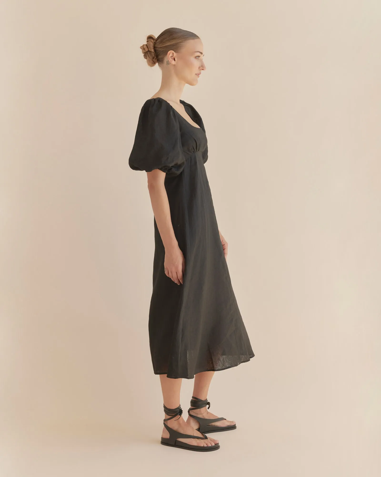 Romilly Linen Midi Dress - Black