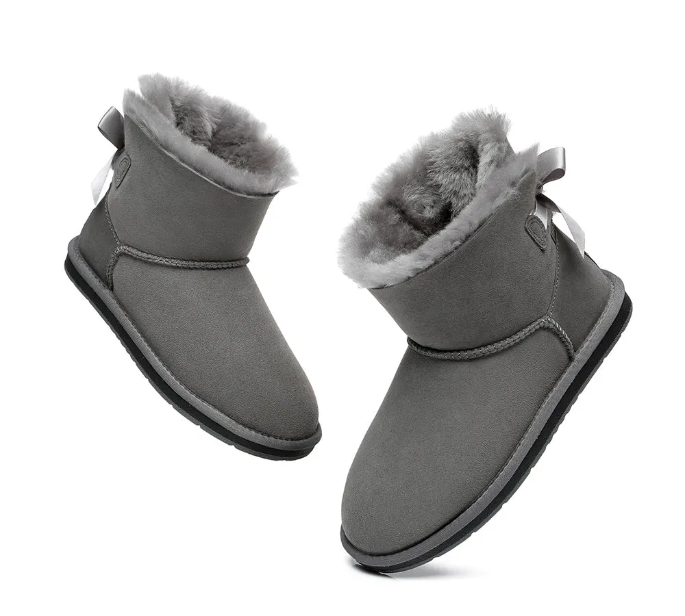 Womens Mini Ugg Boots with Single Back Bow - Cozy and Stylish Footwear