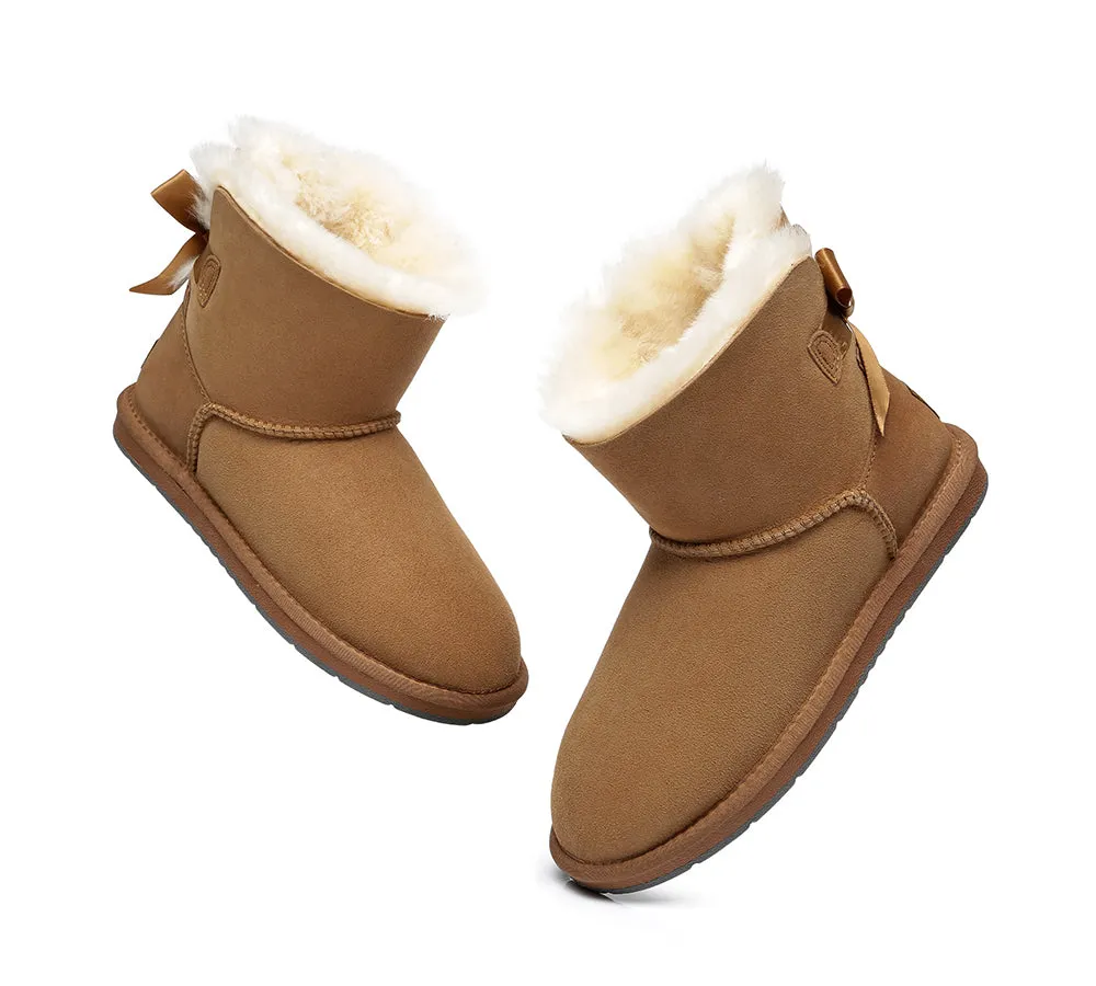 Womens Mini Ugg Boots with Single Back Bow - Cozy and Stylish Footwear