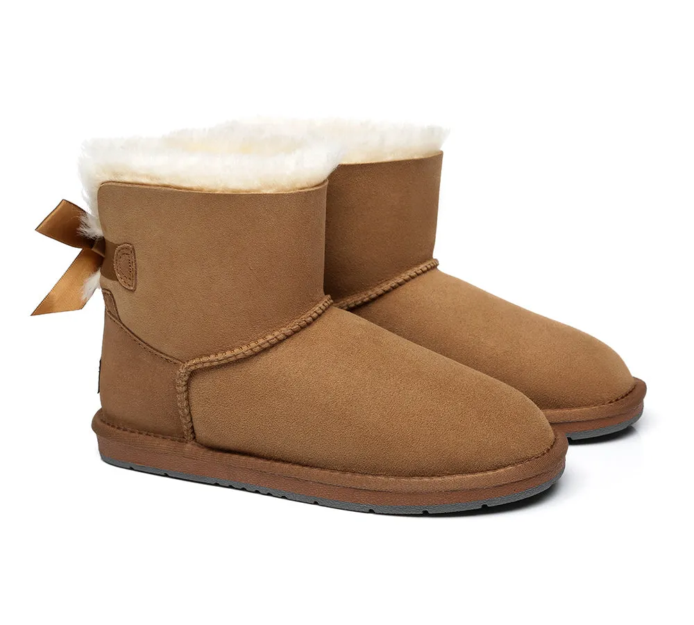 Womens Mini Ugg Boots with Single Back Bow - Cozy and Stylish Footwear