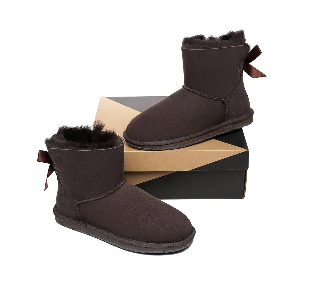 Womens Mini Ugg Boots with Single Back Bow - Cozy and Stylish Footwear