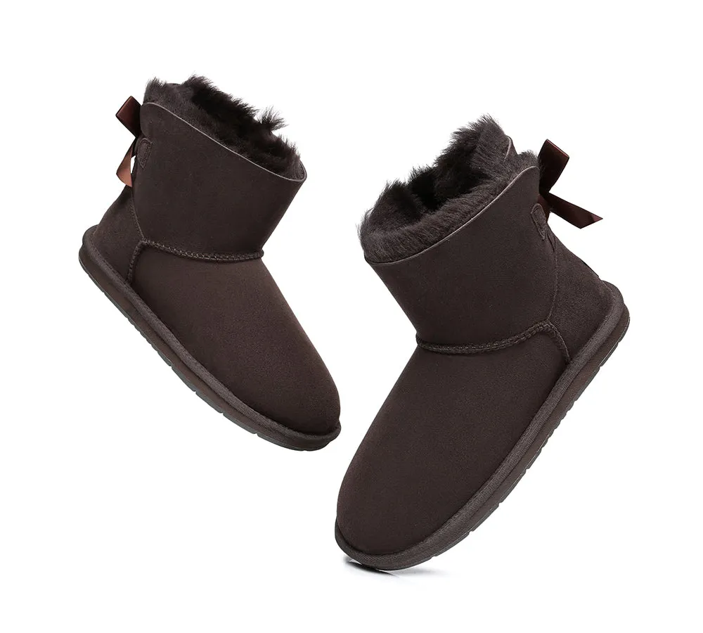 Womens Mini Ugg Boots with Single Back Bow - Cozy and Stylish Footwear