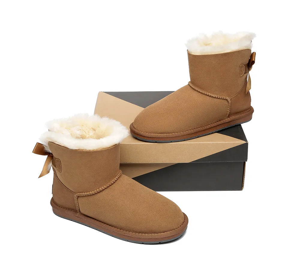 Womens Mini Ugg Boots with Single Back Bow - Cozy and Stylish Footwear