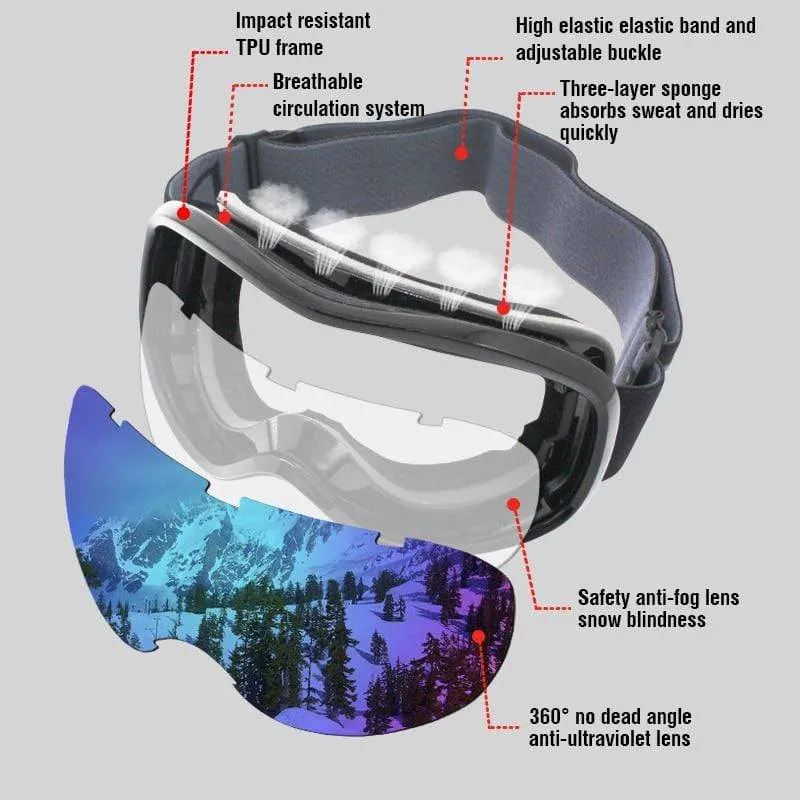 SkiRider Anti-fog UV400 Unisex Ski Goggles