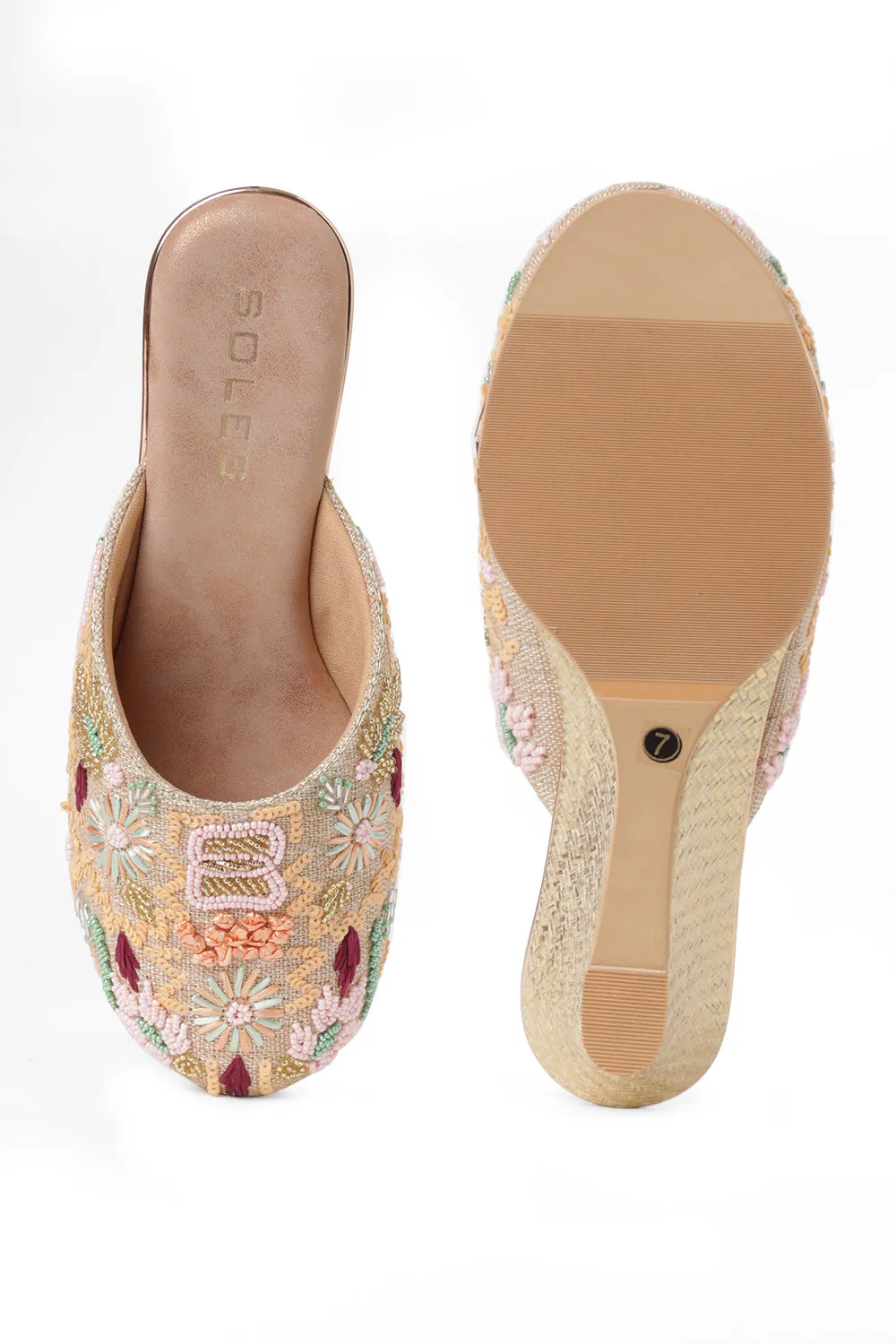 SOLES Embroidered Small Wedge Heels