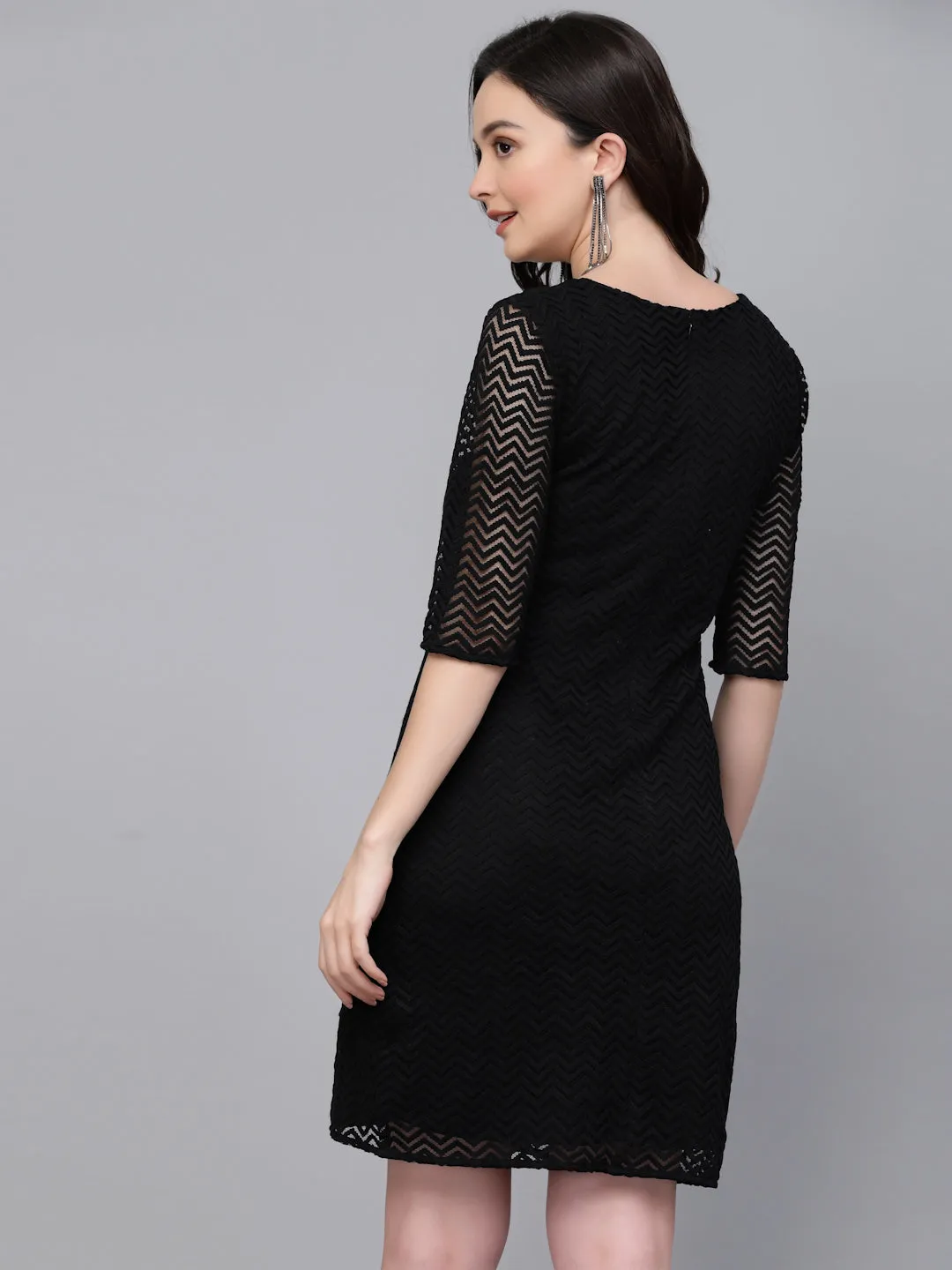 Style Quotient Women Black Self Design Lace Smart Casual Dress