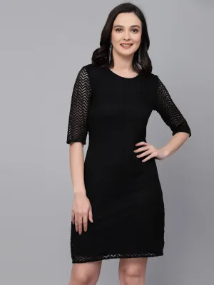 Style Quotient Women Black Self Design Lace Smart Casual Dress