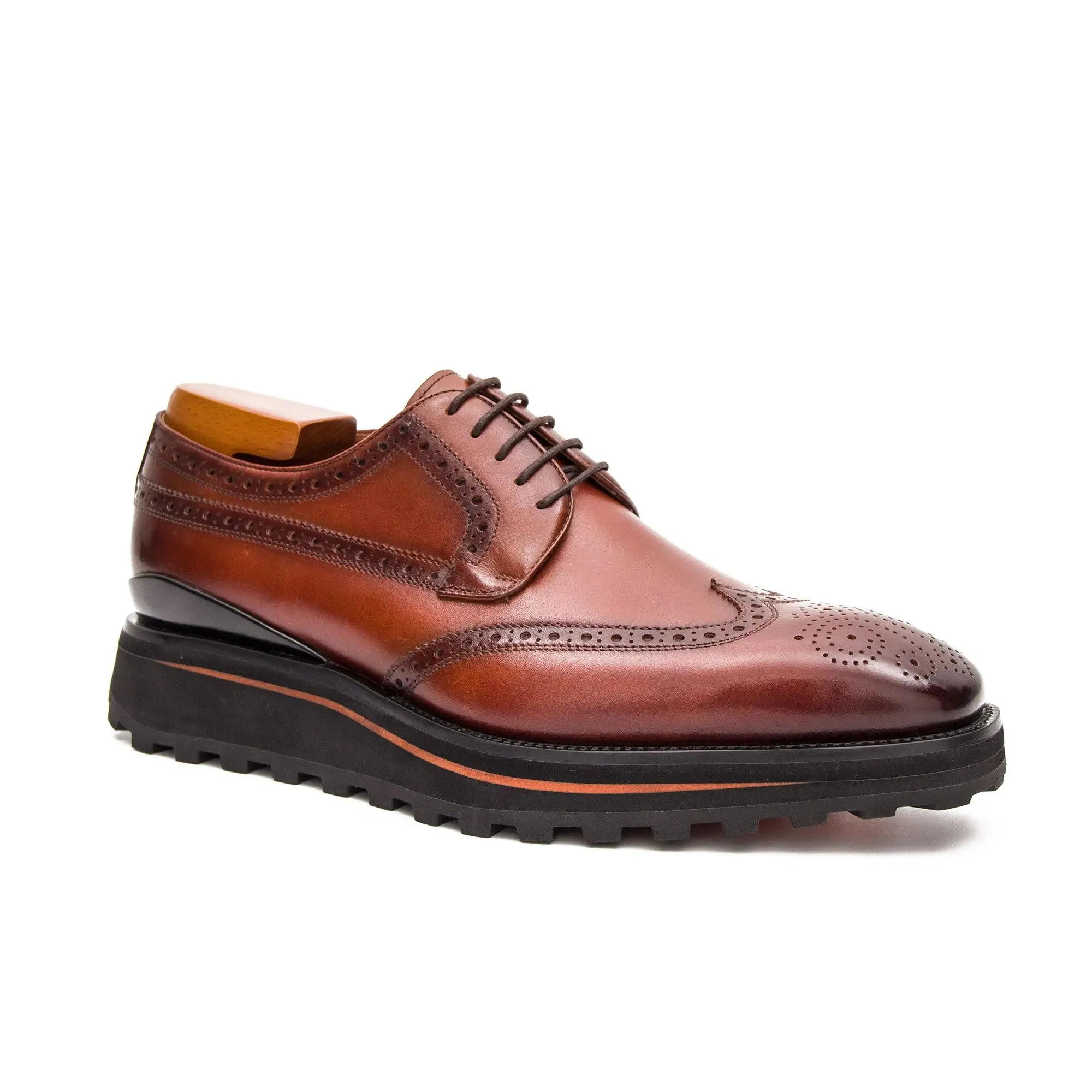 Thick-soled calfskin formal brogue derby shoes